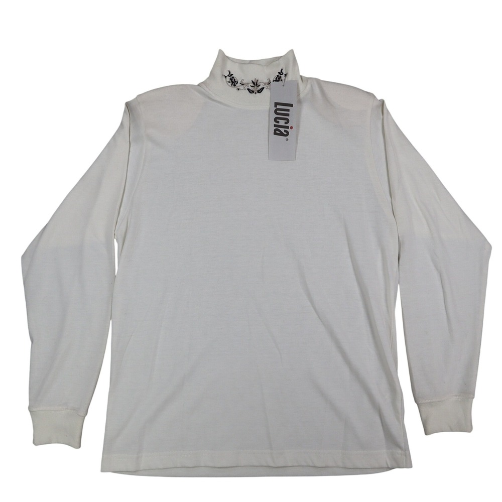Lucia Mock Neck Top Womens Small Vintage 90s Ivory Embroidered Deadstock NWT